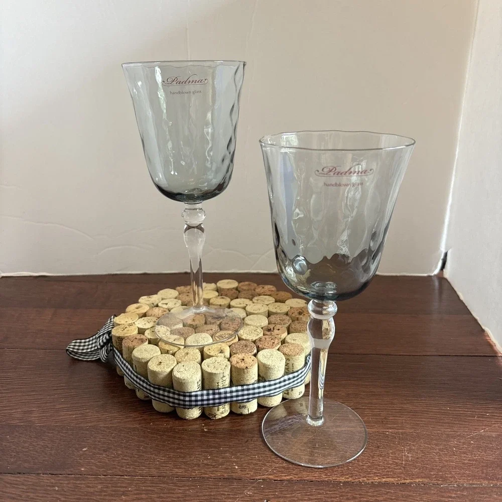 Padma Hand blown Glass Wine Glass Set Of 2 Smoked Optic‎ Glass